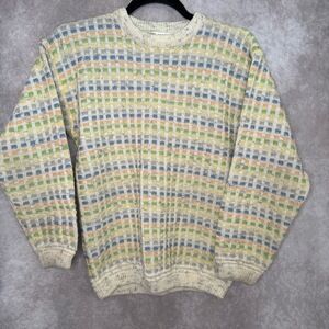 Vintage 80s Tangiers Acrylic Wool Blend Basket‎ Weave Pastel Multicolor Size Med
